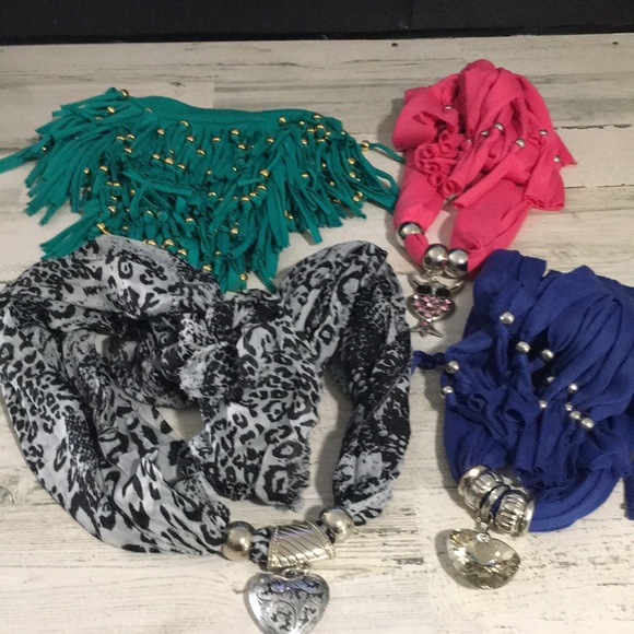 Woman’s scarf lot with beading and silver tone hanging pendants - Picture 1 of 12